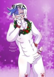 1boy anthro christmas countryhumans imsact male_only nude_male penis united_states_of_america_(countryhumans) white_body white_hair white_skin