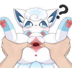 2023 4_toes 5_fingers :3 ? absurd_res alolan_form alolan_vulpix ambiguous_gender ambiguous_on_feral anus ass blue_body blue_fur blue_inner_ear blue_nose blue_sclera blue_tail blush bodily_fluids butt_grab cervix clitoral_hood clitoris colored confusion digital_media_(artwork) duo faceless_ambiguous faceless_character faceless_human feet female female/ambiguous female_focus female_on_human feral feral_focus fingers first_person_view flong front_view full-length_portrait fur fur_tuft furry genital_fluids genitals hand_on_butt hi_res human human_on_feral human_pov humanoid_genitalia humanoid_hands humanoid_pussy inner_ear_fluff interspecies looking_at_genitalia looking_at_pussy looking_at_self looking_at_viewer lying mammal multi_tail multicolored_body multicolored_fur nintendo no_pupils on_back pawpads paws pink_anus pink_pawpads pink_pussy pokemon pokemon_(species) pokephilia portrait pussy pussy_juice quadruped question_mark regional_form_(pokemon) shaded simple_background smile solo_focus spread_pussy spreading tail tan_body tan_skin toes tuft two_tone_body two_tone_fur two_tone_tail urethra vulpix white_background white_body white_ears white_eyes white_fur white_inner_ear_fluff white_tail zoophilia