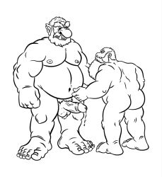 age_difference beard chubby_male duo dwarf dwarf_male facial_hair fantasy hi_res humanoid male male/male male_only monochrome musclegut oganok old older_male orc orc_male size_difference slightly_chubby tusks