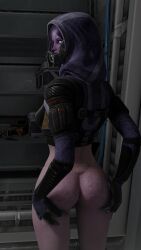 3d facelesstrigger female looking_at_viewer mass_effect presenting_ass quarian tali'zorah_nar_rayya thick_thighs