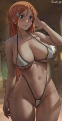 1girls big_breasts bikini bleach bleach:_the_thousand-year_blood_war breasts female high-waist_bikini high-waist_swimwear inoue_orihime light_skinned_female long_hair orange_hair red_hair shexyo tagme thick_thighs