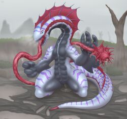 absurd_res baruragaru breath capcom crouching dripping female feral fog genitals hi_res leviathan_(mh) long_tongue looking_at_viewer monster_hunter open_mouth outside pussy scalie solo swamp tail testowepiwko thick_tail thick_thighs tongue tongue_out unusual_anatomy unusual_tongue