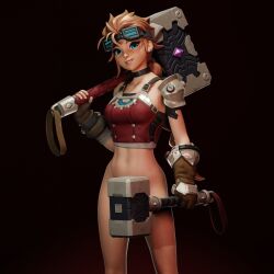 1girls blonde_hair blue_eyes choker covered_nipples covered_pussy darkzigzagzoon ear_piercing earrings exposed_stomach female female_only fortnite fortnite:_battle_royale glasses_on_head gloves hammer no_panties no_pants red_clothing scar shoulder_pads small_nose solo solo_female solo_focus strategically_covered sylvie_(fortnite) tagme top_only