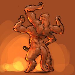 1:1 4_arms alien erection flexing genitals glistening glistening_body glistening_genitalia glistening_penis hi_res humanoid looking_at_viewer looking_back looking_back_at_viewer male meandraco multi_arm multi_limb muscular muscular_male nude penis rear_view solo standing tail thick_tail