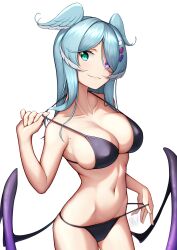 1girls bare_midriff bare_shoulders belly_button big_breasts bikini blue_hair cleavage dragon_girl dragon_wings elira_pendora exposed_shoulders exposed_torso hair_covering_eye hair_over_one_eye hair_wings head_wings heterochromia hi_res highres looking_at_viewer midriff mole mole_on_armpit navel nijisanji nijisanji_en nitrus14 solo solo_female solo_focus swimsuit virtual_youtuber white_background wings x_hair_ornament