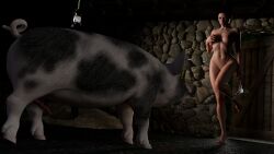 16:9 3d 3d_(artwork) animal_genitalia animal_penis aroused black_hair breasts clothing collar collar_only daz3d digital_media_(artwork) dim_lighting domestic_pig duo erection farm female feral genitals hair hay hi_res human imminent_sex invalid_tag jollybizz lingerie long_penis male male/female mammal medium_breasts nude panties pattern_clothing penis ponytail porcine_penis scared shed small_waist striped_clothing stripes suid suina sus_(pig) underwear undressing unsure unusual_anatomy unusual_genitalia unusual_penis widescreen wild_boar zoophilia