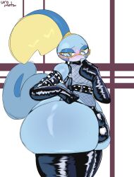 anthro anthrofied ass big_ass blue_body blue_eyes blush bulge clothing detailed_bulge dumptruck_ass eyewear femboy fishnet furry generation_8_pokemon girly glasses gloves handwear hi_res huge_ass huge_hips huge_thighs legwear male nintendo pokemon pokemon_(species) scalie sobble solo tail thick_thighs thigh_highs uromatsu wide_hips