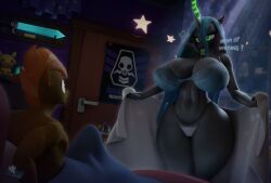 3d age_difference anthro big_breasts button_mash_(mlp) duo friendship_is_magic furry hasbro hooves-art huge_breasts imminent_sex male/female my_little_pony queen_chrysalis_(mlp) surprised thick_thighs