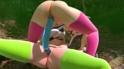 2girls 3d animated ass callie_(splatoon) cousins dildo double_dildo dubious_butter female female/female female_on_top female_only giggle incest marie_(splatoon) marie_(wo262) one_eye_closed orgasm outdoors sound splatoon tagme thighhighs video yuri