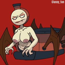 angry angry_face arachne arachnid arachnid_humanoid big_breasts charles_(choo_choo_charles) choo_choo_charles demon demon_girl fangs nightmare_waifu oerba_yun_fang spider train tsundere white_eyes white_skin