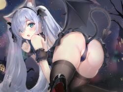 1girls 28yama all_fours anal anal_object_insertion anal_tail animal_ear_fluff animal_ears anus anus_peek arm_garter ass azur_lane backless_dress backless_outfit bare_tree bat_(animal) black_dress black_footwear black_hairband black_panties black_ribbon black_thighhighs blue_eyes blush cat_ears clothing_aside crotch_seam dat_ass demon_tail demon_wings dress eyes_visible_through_hair fake_tail feet_out_of_frame female female_only frilled_dress frills from_behind full_moon grey_hair hair_between_eyes hair_ribbon hairband high_heels janus_(azur_lane) janus_(fright-night_scaredy-cat)_(azur_lane) light-skinned_female light_skin long_hair looking_at_viewer looking_back moon night night_sky object_insertion official_alternate_costume open_mouth panties panties_aside ribbon royal_navy_(azur_lane) sex_toy shiny_skin short_dress skindentation sky soft_ass solo star_(sky) star_(symbol) starry_sky tail thighhighs thighs thong tree twintails underwear very_long_hair wings wrist_cuffs young