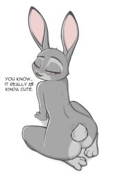 all_fours anthro anus ass barely_visible_anus blush dialogue disney english_text feet female fluffytuft fur furry furry_only hi_res judy_hopps looking_back mammal nude rabbit smile solo tail text zootopia