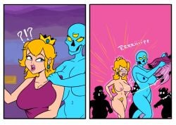 3_eyes ?! alien alien_humanoid anterior_nasal_aperture bald big_breasts blonde_hair blonde_pubes blue_body blue_eyes blue_nipples bone bottomwear bowser breasts clothing crown dark_samus female female/female forced forced_exposure genitals goo_creature goo_humanoid group hair headgear helmetless_dark_samus hi_res human humanoid lips lipstick locker locker_room looking_at_another looking_at_viewer looking_back luigi makeup male mammal mario mario_(series) metroid metroid_prime multi_eye nervous nervous_sweat nintendo nipples pink_bottomwear pink_clothing pink_lips pink_lipstick pink_nipples pink_topwear princess_peach pubes pussy shirt skull skull_head super_smash_bros. tank_top thick_thighs topwear undressing unknown_artist yellow_eyes