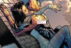 black_hair bodysuit cheek_bulge cindy_moon city_background comic costume deep_kissing edgar_delgado edit embrace fanficsean female french_kiss head_grab hug humberto_ramos kissing leg_wrap marvel marvel_comics peter_parker saliva_drip silk silk_(marvel) spider-man_(series) spider_web sticking_out_tongue the_amazing_spider-man tongue_in_mouth tongue_kiss victor_olazaba