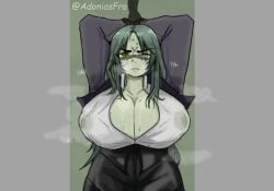 1girls adoniasfra big_breasts deepwoken duke_erisia_(deepwoken) green_eyes green_hair green_skin roblox roblox_game rule_63 self_upload sweat tagme twitter_username