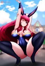 alternate_costume breasts bunny_ears bunny_girl bunnysuit fire_emblem fire_emblem_engage jaxartdump light-skinned_female light_skin one_eye_closed red_hair thick_thighs thighs yunaka_(fire_emblem)