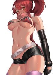 1girls big_breasts bikini bikini_top bikini_top_only busty cleavage clyde_s female female_only large_breasts long_hair looking_at_viewer midriff navel ponytail red_hair shorts tengen_toppa_gurren_lagann voluptuous yoko_littner