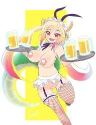 1girls artist_request beer big_breasts breasts female female_only fishnets miss_kobayashi's_dragon_maid orange_eyes pasties reverse_bunnysuit solo tagme tohru_(miss_kobayashi's_dragon_maid)