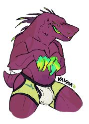 acrid alien bodily_fluids bulge claws clothing grin male male_only ravan risk_of_rain scalie sharp_teeth smile solo spikes sweat teeth underwear