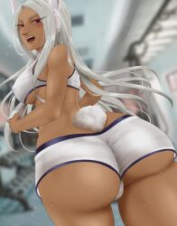 1girls ass big_breasts bottomless breasts breasts_out bunny_ears dark-skinned_female dark_skin dat_ass female female_only hair huge_breasts lips long_hair looking_down miruko my_hero_academia nipples pussy red_eyes rumi_usagiyama solo weedstajoinsart