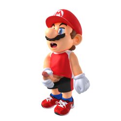 1boy 3d blue_eyes brown_hair gloves hat lidded_eyes male male_only mario mario_(series) mario_and_sonic_at_the_olympic_games masturbation mustache open_mouth penis signinout sneakers solo solo_male sportswear tank_top toony transparent_background veiny_penis