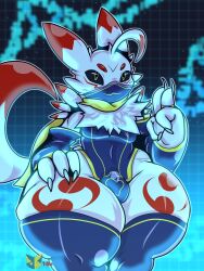 anthro anthro_only big_ass bulge digimon femboy girly huge_ass k_draws mask renamon thick_thighs voluptuous wide_hips