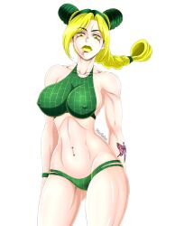 abs big_breasts bikini braid green_eyes green_hair jojo's_bizarre_adventure jolyne_kujo lipstick muscular muscular_female nipples_visible_through_clothing s4mirukun solo stone_ocean