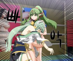 2girls alternate_costume bangs bare_legs bikini breasts catfight clenched_teeth competition crossover fate/grand_order fate_(series) female female_only fight fire_emblem fire_emblem_awakening green_eyes green_hair kiyohime_(fate/grand_order) large_breasts legs long_hair multiple_girls nintendo pointy_ears ponytail red_bikini red_swimsuit swimsuit thick_thighs thighhighs tiki_(adult)_(fire_emblem) tiki_(fire_emblem) very_long_hair wrestling wrestling_queen wrestling_ring yellow_bikini yellow_eyes yellow_swimsuit