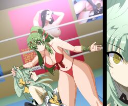 2girls alternate_costume attack bangs bare_legs bikini blush breasts catfight cleavage competition crossover fate/grand_order fate_(series) female female_only fight fire_emblem fire_emblem_awakening frown green_eyes green_hair hair_grab kiyohime_(fate/grand_order) large_breasts legs long_hair multiple_girls nintendo pointy_ears ponytail red_bikini red_swimsuit swimsuit thick_thighs thighhighs tiki_(adult)_(fire_emblem) tiki_(fire_emblem) twintails very_long_hair wrestling wrestling_queen wrestling_ring yellow_bikini yellow_eyes yellow_swimsuit