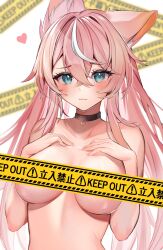 big_breasts blue_eyes censored dog_ears female_only long_hair pink_hair virtual_youtuber vyugen yuniiho yuniiho_(character)