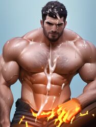 1boy abs ai_generated bara bare_pectorals beard black_hair body_hair bulge chest_hair completely_nude couple cum cum_in_clothes cum_on_body cum_on_boy cum_on_pectorals dark_blue_hair erection facial_hair fire flaming_eye hairy happy_sex large_pectorals long_sideburns male_focus male_pubic_hair mature_male muscular muscular_male navel navel_hair nipples pectorals projectile_cum short_hair sideburns solo stable_diffusion stomach streaked_hair stubble thick_thighs thighs topless_male underwear_only upper_body wet white_hair yaoi