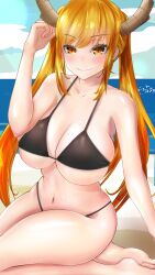 1girls artist_request beach big_breasts bikini breasts female female_only miss_kobayashi's_dragon_maid solo swimsuit tagme tohru_(miss_kobayashi's_dragon_maid)