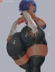 1girls aqua_(kingdom_hearts) artofalva ass big_ass blue_hair breasts bubble_butt cutesexyrobutts_(style) dat_ass disney female hips huge_ass kingdom_hearts large_breasts light-skinned_female light_skin long_hair low-angle_view short_shorts shorts square_enix thick_thighs thighs tight_clothing wide_hips