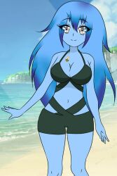 1girls bikini callao_(departamenthumans) clothing countryhumans countryhumans_girl departamenthumans light_blue_hair light_blue_skin long_hair