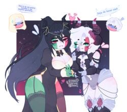 2boys 2girls big_breasts black_hair clothing countryballs countryhumans countryhumans_girl dream_moky femboy horn horns mexico_(countryhumans) russia_(countryhumans) short_hair stockings tagme very_long_hair white_hair