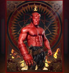 demon fuhrerdoodles hellboy hellboy_(series) looking_at_viewer male male_only muscles muscular muscular_male red_skin shirtless_male solo solo_male superhero