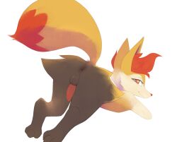 <3_eyes all_fours animal_genitalia animal_penis anthro anus ass ass_up b-epon balls bent_over braixen canid canine canine_genitalia canine_penis erection femboy fox fur generation_6_pokemon genitals half-closed_eyes heart hi_res inner_ear_fluff kneeling looking_at_viewer looking_back looking_back_at_viewer male male_only mammal narrowed_eyes nintendo penis perineum pokemon pokemon_(species) presenting presenting_hindquarters raised_tail simple_background snout solo tail tuft white_background