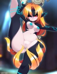 1girls breasts female female_only imp_midna looking_at_viewer midna nude one_eye_closed open_mouth orange_hair pussy red_eyes solo the_legend_of_zelda the_legend_of_zelda:_twilight_princess tsampikos twilight_princess