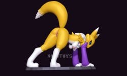 3d_(artwork) all_fours anthro anus ass bandai_namco breasts clothing digimon digimon_(species) digital_media_(artwork) female genitals gloves handwear hi_res looking_back nonotoys pussy raised_tail renamon tail