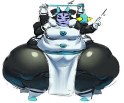 1girls 2d bbw color cosplay cro-iba deltarune female female_only huge_ass mace monster monster_girl muffet obese solo solo_female tagme tasque_manager_(deltarune) thick_thighs undertale undertale_(series) weapon wide_hips