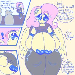 1girls angel_sinz anon big_breasts breasts breasts_out cleavage comic cute dialogue english_text flashing fluttergoth fluttershy_(mlp) free_use goth huge_breasts jeans makeup mascara my_little_pony offering pasties piercings shy straight_hair thick_thighs undressing wholesome wide_hips