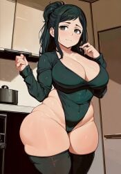 1girls 2023 ai_generated big_breasts chubby chubby_female cleavage female_focus female_only green_eyes green_hair hi_res high_resolution inko_midoriya looking_at_viewer milf my_hero_academia oatmealdood