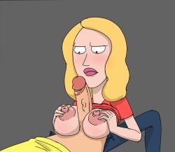 1boy 1girls 2d adult_swim areolae beth_smith blonde_hair boobjob diklonius female incest lips male milf morty_smith mother mother_and_son nipples older_woman_and_younger_boy paizuri penis rick_and_morty round_breasts titjob