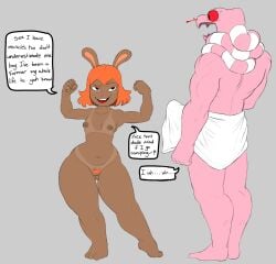 2_penises absurd_res after_shower anthro blood bodily_fluids breasts brown_body brown_fur brown_nipples buckteeth diphallia diphallism duo embarrassed english_text erection erection_under_towel female flexing fur genitals hair hi_res humanoid jack_smith lagomorph lake_smith leporid male male/female mammal multi_genitalia multi_penis muscular muscular_male nipples nosebleed nude nude_female nude_male open_mouth orange_hair penis pubes rabbit rabbit_ears rawhell red_eyes reptile scalie shocked shocked_expression short_hair small_breasts snake suntan tan_body tan_fur tan_line teeth text thick_thighs towel white_eyelashes wide_eyed wide_hips