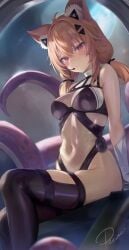 blonde_hair cat_ears catgirl face_markings female preview_(preview0) red_eyes squchan_(vtuber) tentacle tentacles tummy virtual_youtuber vyugen