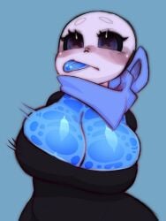 1girls 5hitzzzu alternate_universe animated_skeleton big_breasts blue_body blue_eyes blue_sans_penis blue_sans_tongue blue_scarf blue_tongue boombita breasts cleavage clothing ectobody ectobreasts ectotongue eyelashes female female_only female_sans funcu funculicious genderswap meatcuteshii meta_request pinkbobatoo rule_63 sans sans_(underswap) sans_au sans_glowing_eye scarf simple_background skeleton skiddioop solid_color_background solo solo_female star_pupils stereodaddy tagme tongue tongue_out underswap underswap_sans undertale_au