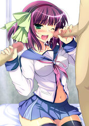 angel_beats! coum cum cum_on_face tagme yuri_nakamura zettai_ryouiki zettai_ryouiki(skirt)