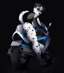 anthro ass balls bottomless canine dalmatian fur furry jailbird looking_at_viewer male male_only mammal motorcycle one_eye_closed wink zia_dog