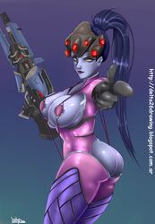 1girls alternate_version_available ass_cleavage butt_crack cameltoe cleavage curvy delta26 erect_nipples female huge_areolae huge_ass huge_breasts overwatch puffy_nipples thick_lips very_long_hair voluptuous wide_hips widowmaker