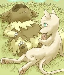 claws color fellatio feral fur insertion interspecies male male_only mew multiple_males nude oral outdoors penis pokemon pokemon_(species) proximity yaoi zigzagoon